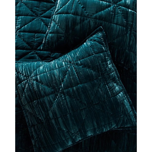 Anthropologie Plush Crushed Velvet Quilted Euro Sham Pillow Bedding Turquoise - Picture 1 of 3